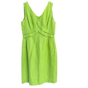 Antonio Melani Lime Green Linen Blend Sleeveless Sheath Dress  - Size 12